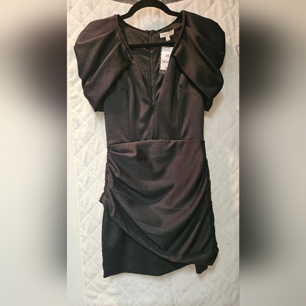 Luxxel Designer Puff Shoulder Dress Black S